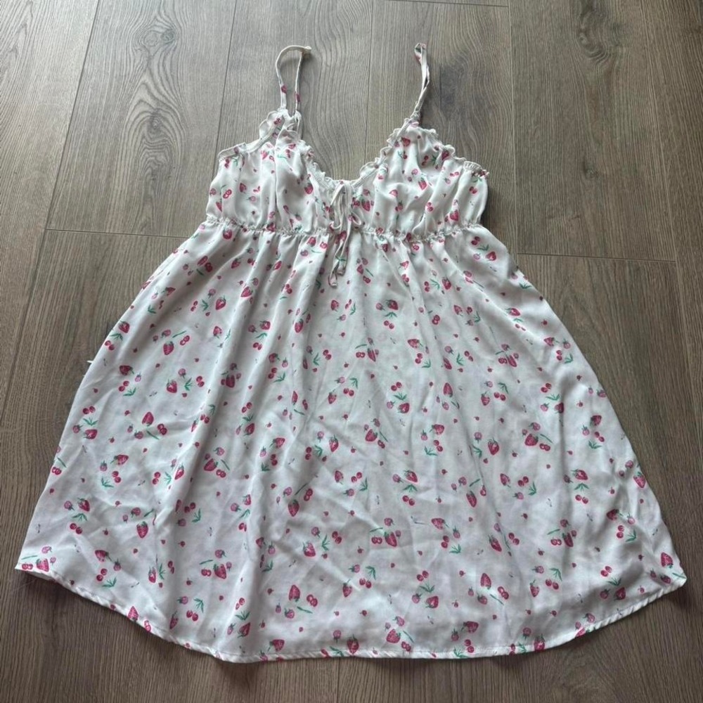 Strawberry‎ Print Cottagecore Babydoll Dress Coquette Milkmaid Mini M